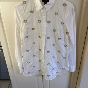 J. Crew White Shirt with Gold Embroidery.